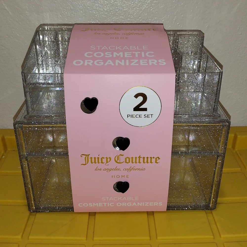 JUICY COUTURE STACKÀBLE COSMETIC ORGANIZERS CLEAR ORGANIZERS 2 PIECE SET